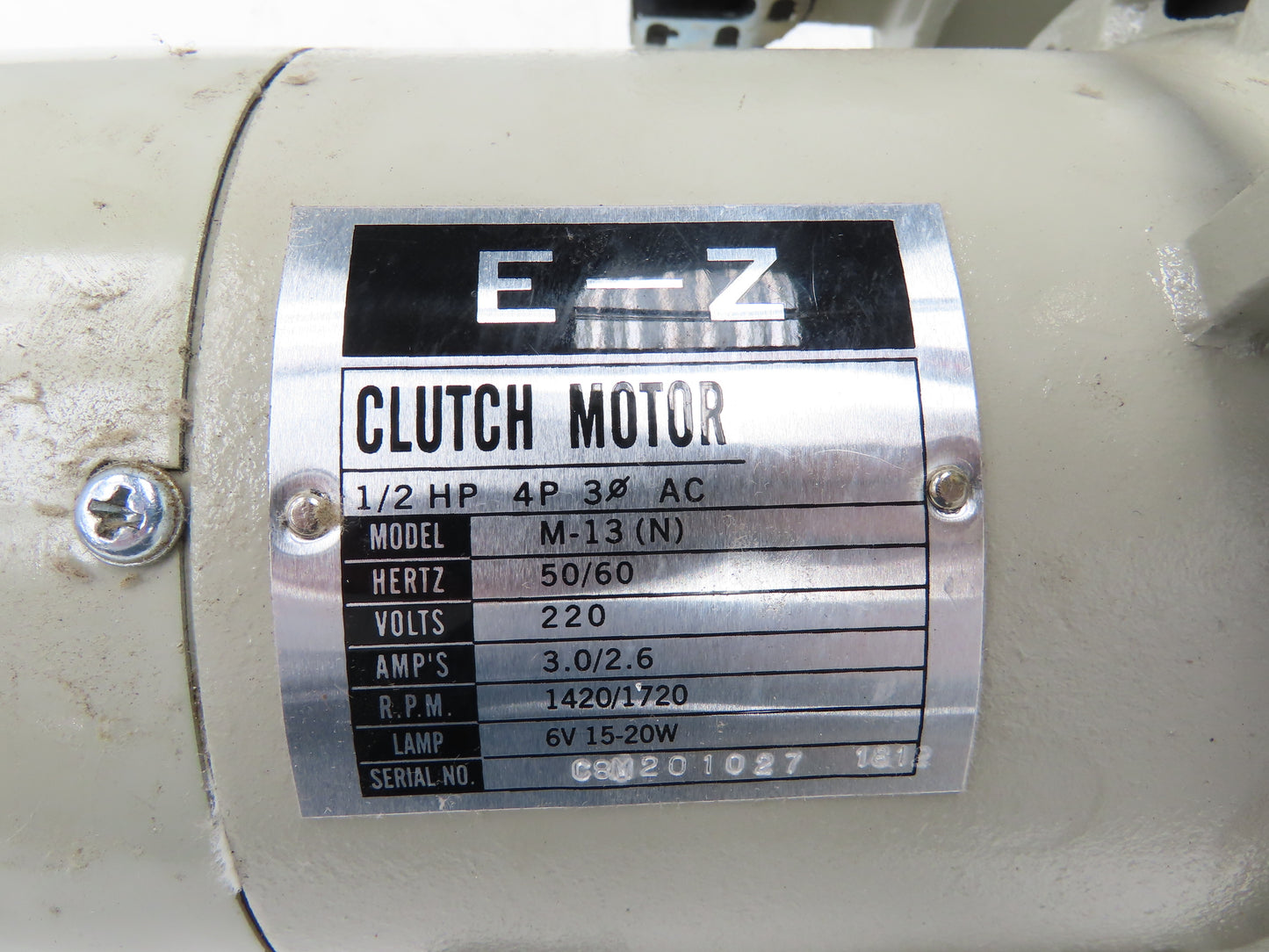 E-Z M-13 Clutch AC Motor For Industrial Sewing Machine 1/2Hp 220VAC 3PH 1720 RPM