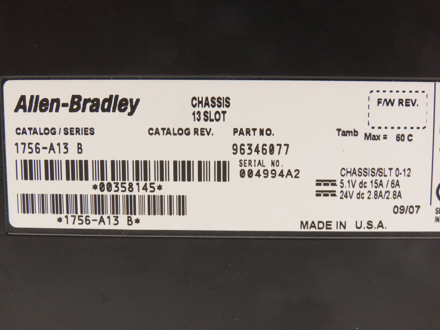 Allen Bradley ControlLogix 13-Slot Chassis w/PLC, Ethernet, I/O & DeviceNet