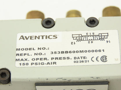 Aventics 353BB600M000061 2035 Series Sol-Pilot Valve 24VDC W/Manifold 5 Port