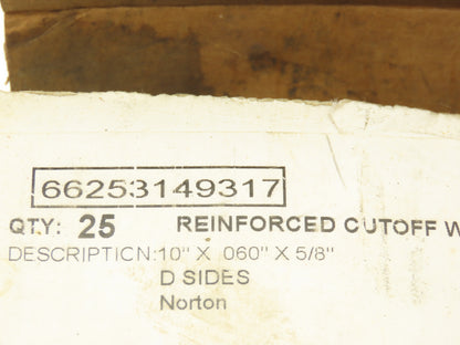 Norton Abrasives 66253149317 Cutoff Wheel 10 " x  .060" x 5/8" Box of 25