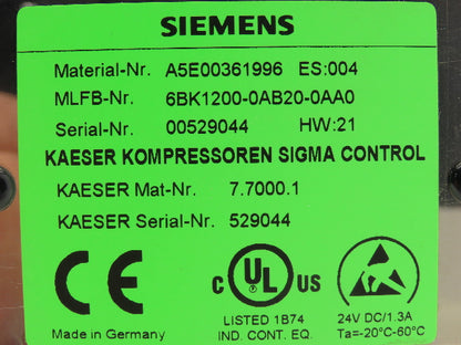 Siemens Kaeser Sigma A5E00361996 Air Compressor Operator Control Panel