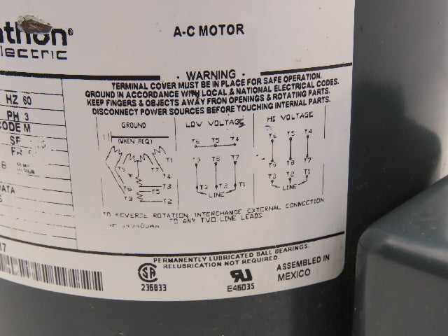 Marathon Electric 5K49FN4136 AC Motor 1/3Hp 1725 RPM 208-230/460V 3PH 60Hz 5/8" Shaft