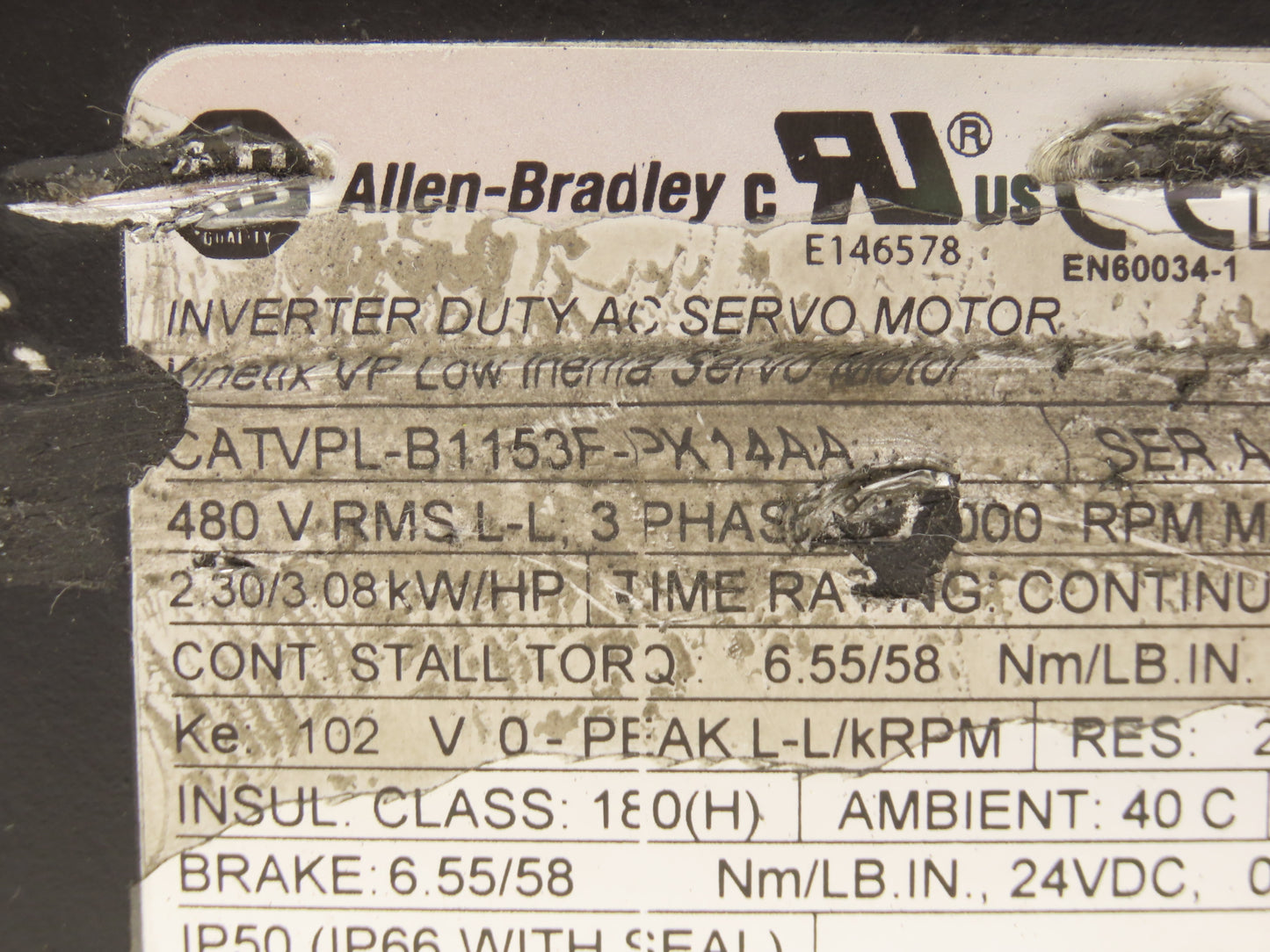 Allen Bradley VPL-B1153F-PK14AA AC Servo Motor 3.08Hp 5000rpm 480VAC 3PH -READ