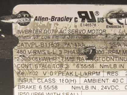 Allen Bradley VPL-B1153F-PK14AA AC Servo Motor 3.08Hp 5000rpm 480VAC 3PH -READ