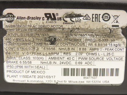Allen Bradley VPL-B1153F-PK14AA AC Servo Motor 3.08Hp 5000rpm 480VAC 3PH -READ