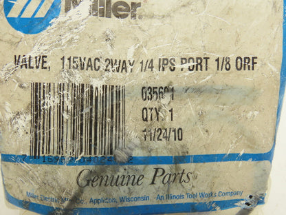 Miller 035601 2 Way Valve Gas Solenoid 1/4" IPS Port  x 1/8" Orifice 115 VAC