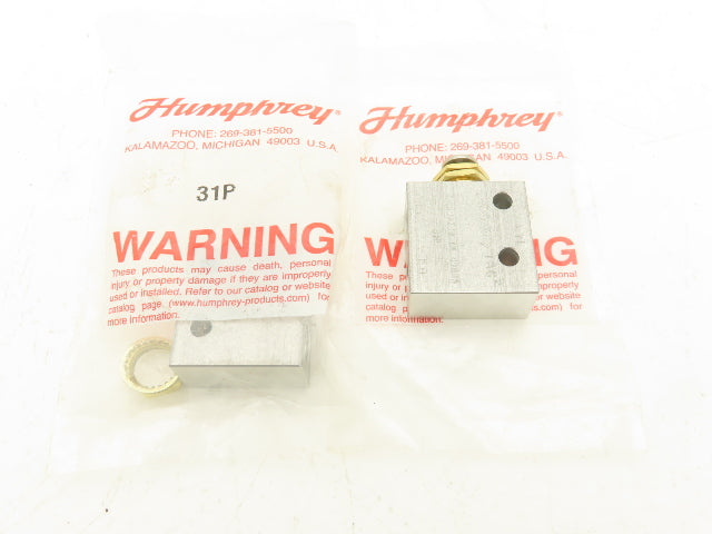 Humphrey 31P Plunger Air Valve Brass 3 Ports 1/8" NPT Spring Return Lot of 2