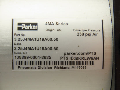 Parker 3.25J4MA1U19A00.50 Pneumatic Air Cylinder 3.25" Bore x .5" Stroke 250PSI
