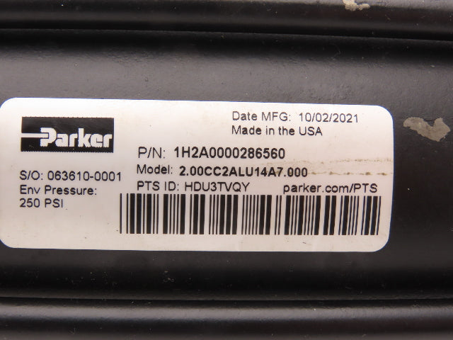 Parker 2.00CC2ALU14A7.00 Pneumatic Cylinder 2" Bore 7" Stroke 250 PSI 5/8" Rod