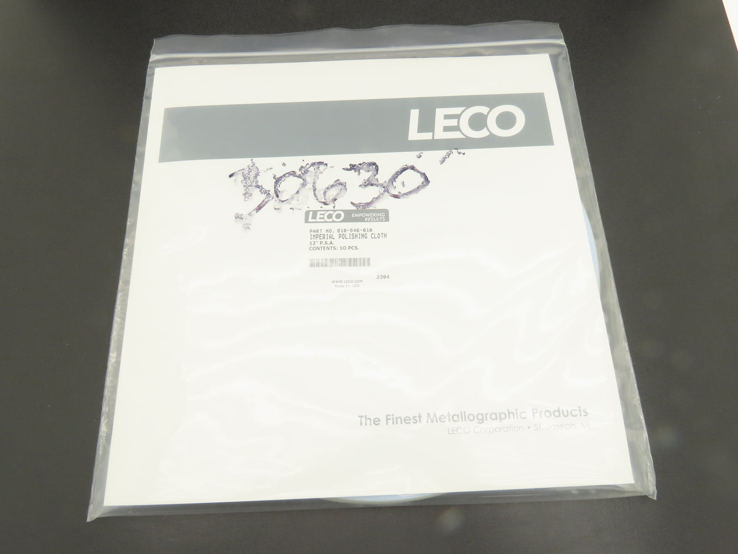 LECO 810-546-010 Imperial Polishing Cloth 12" P.S.A. 300mm Diameter Pack of 10
