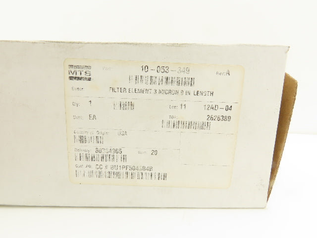 MTS Systems 10-053-349 Hydraulic Filter Element 3 Micron 9"L