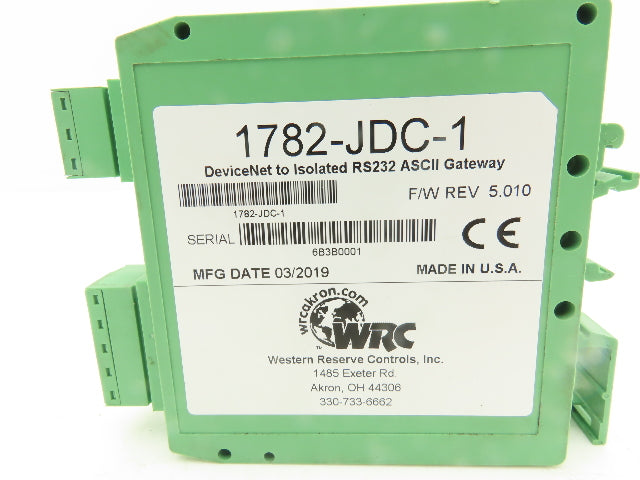 Western Reserve Controls 1782-JDC-1 DeviceNet to Isolated RS232 ASCII Gateway