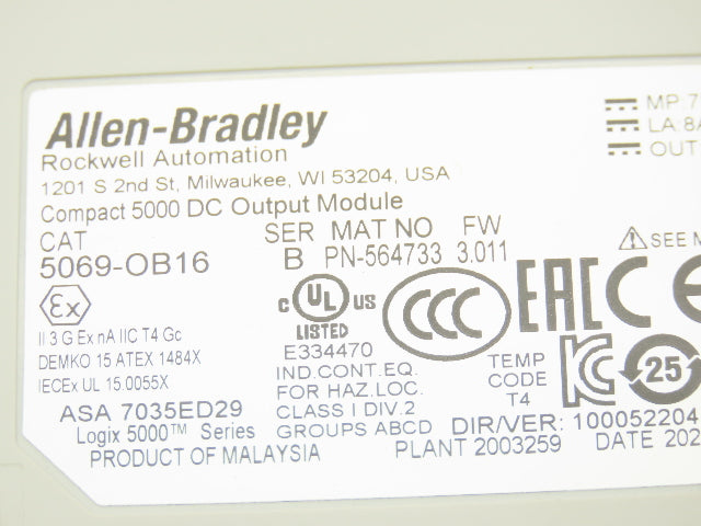 Allen Bradley 5069-OB16 Compact I/O Output Module 24V 16 Channel FW 3.011
