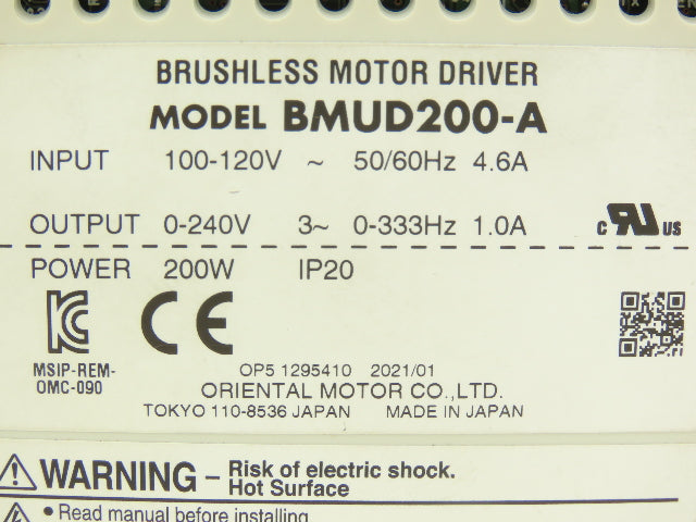 Dorner BMUD200-A Oriental Brushless Motor Driver 120VAC 200W 3m Cable