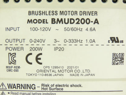 Dorner BMUD200-A Oriental Brushless Motor Driver 120VAC 200W 3m Cable