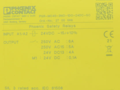 Phoenix Contact PSR-MC40-3NO-1DO-24DC-SC 2700569 Safety Relay 24V PSR-MC40