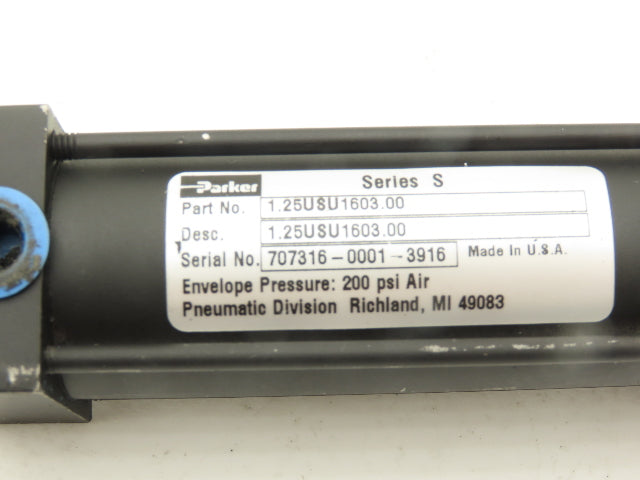 Parker 1.25USU1603.00 Pneumatic Air Cylinder 1.25" Bore 3" Stroke 200 PSI