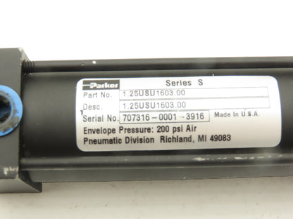 Parker 1.25USU1603.00 Pneumatic Air Cylinder 1.25" Bore 3" Stroke 200 PSI