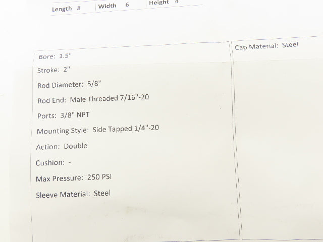 Aventics MS4-PP Pneumatic Air Cylinder 1.5" Bore 2" Stroke 250PSI