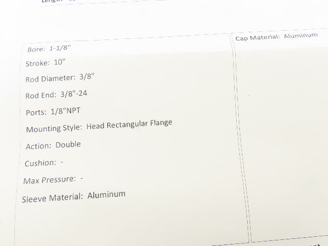 PHD AUL 1 1/8 X 10 -D-M Pneumatic Air Cylinder 1-1/8" Bore 10" Stroke