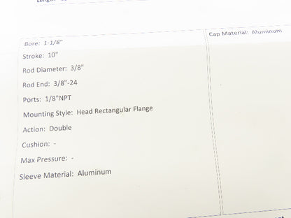 PHD AUL 1 1/8 X 10 -D-M Pneumatic Air Cylinder 1-1/8" Bore 10" Stroke