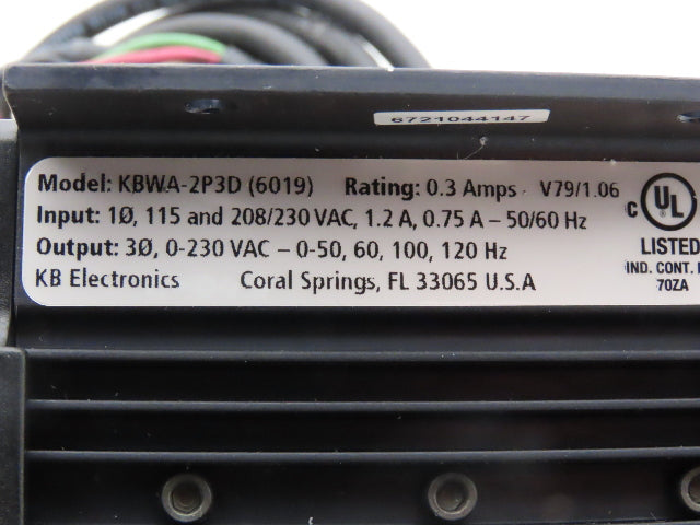 KB Electronics Dorner Motor Speed Control Input 115/230V 1Ph Output 230V 3Ph
