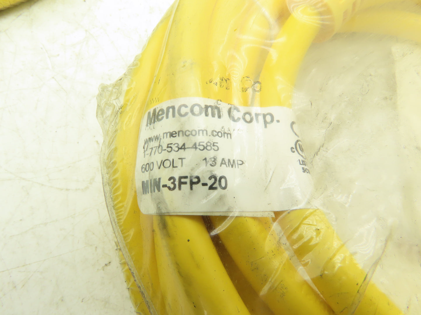 Mencom MIN-3FP-20 MIN Size I Cordset 3-Pole Female Straight Yellow 20' Lot of 2