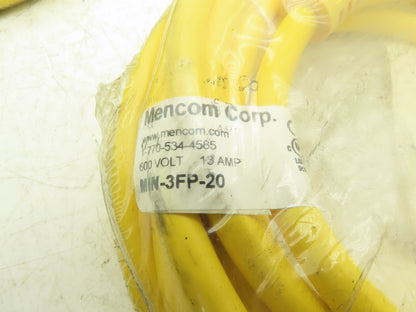 Mencom MIN-3FP-20 MIN Size I Cordset 3-Pole Female Straight Yellow 20' Lot of 2