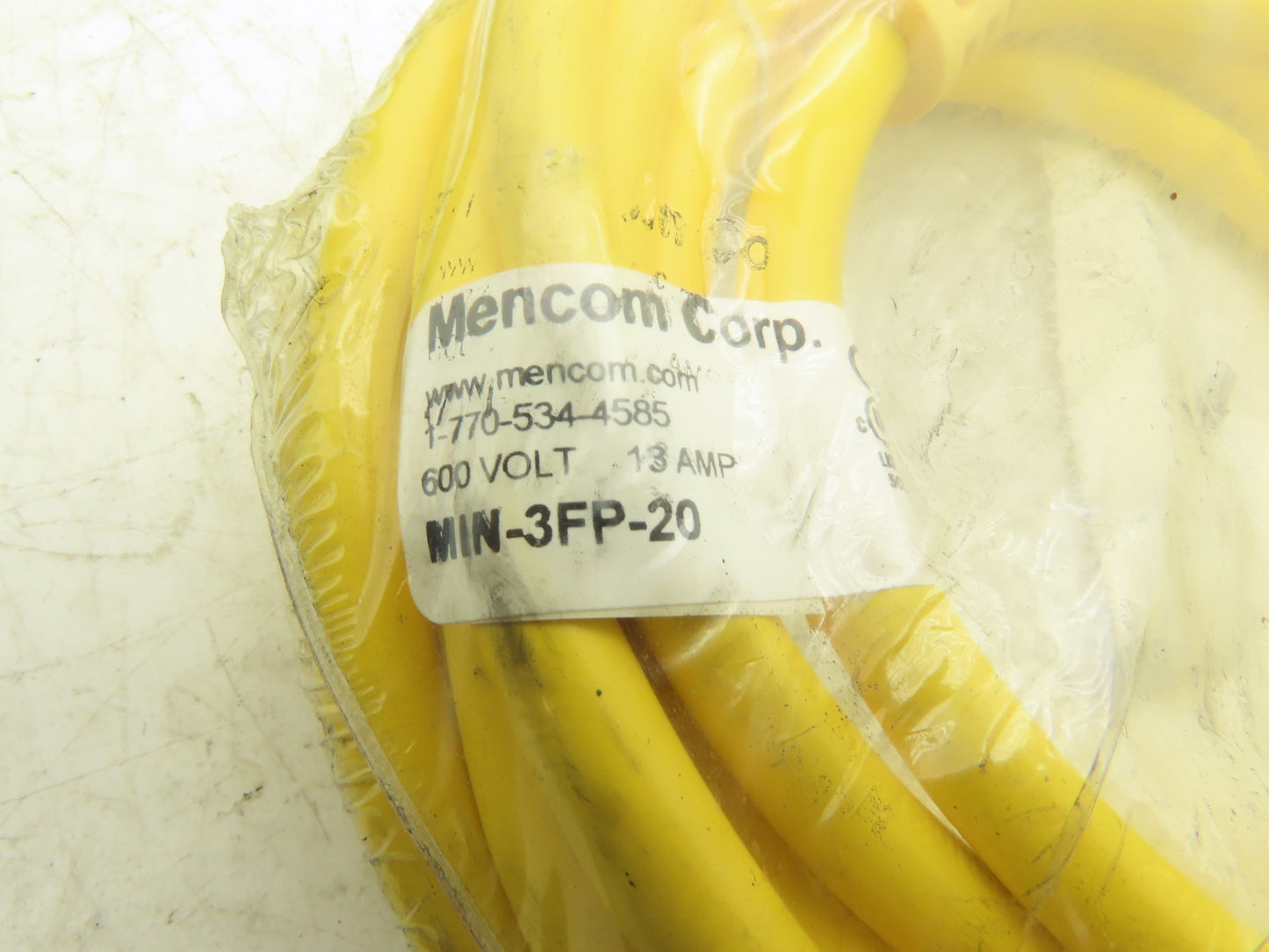 Mencom MIN-3FP-20 MIN Size I Cordset 3-Pole Female Straight Yellow 20' Lot of 2