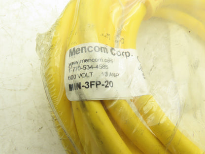 Mencom MIN-3FP-20 MIN Size I Cordset 3-Pole Female Straight Yellow 20' Lot of 2