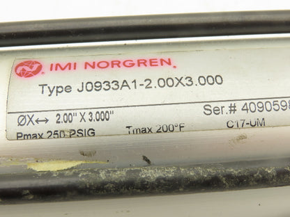 Norgren J0933A1-2.00X3.00 Pneumatic Air Cylinder 2" Bore 3" Stroke 250 PSIG