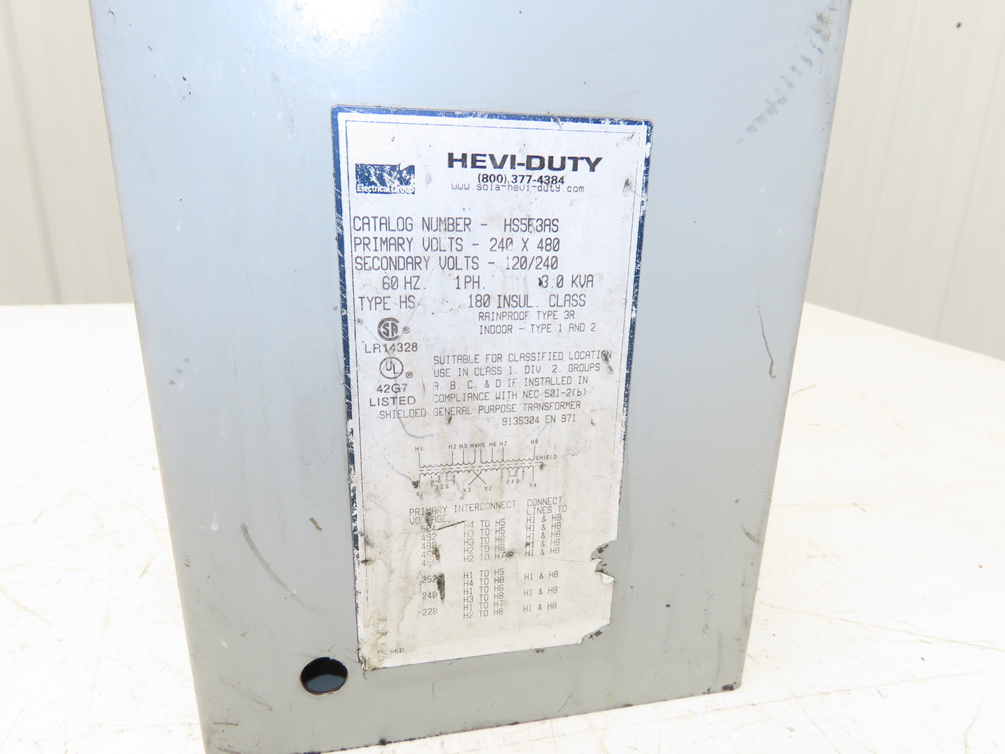 Sola Hevi-Duty HS5F3AS Transformer 3kva 1PH 240/480HV 120/240LV Type 3R