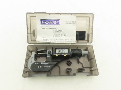 Fowler 54-860-001-1 Digital Outside Micrometer 0-1" 25mm Ball Anvil Flat Spindle
