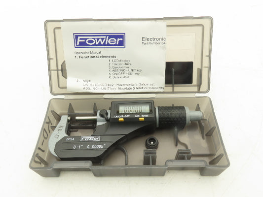 Fowler 54-860-001-1 Digital Outside Micrometer 0-1" 25mm Ball Anvil Flat Spindle