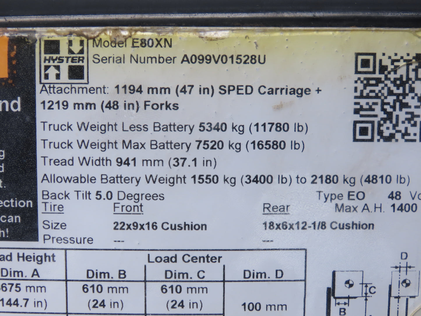 Parker ACP04AD008R57H Forklift Hydraulic Accumulator 900 PSI Off Hyster E80XN