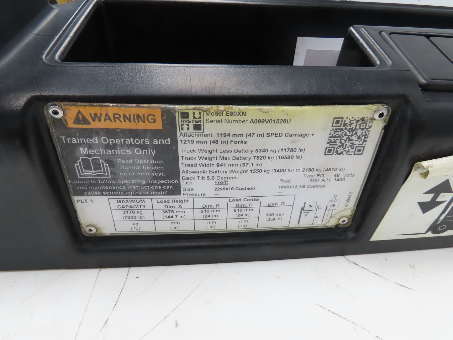 Hyster 8544587 Forklift Traction Drive Motor 48V 21.5kW Off E80XN TSW 180/6-360
