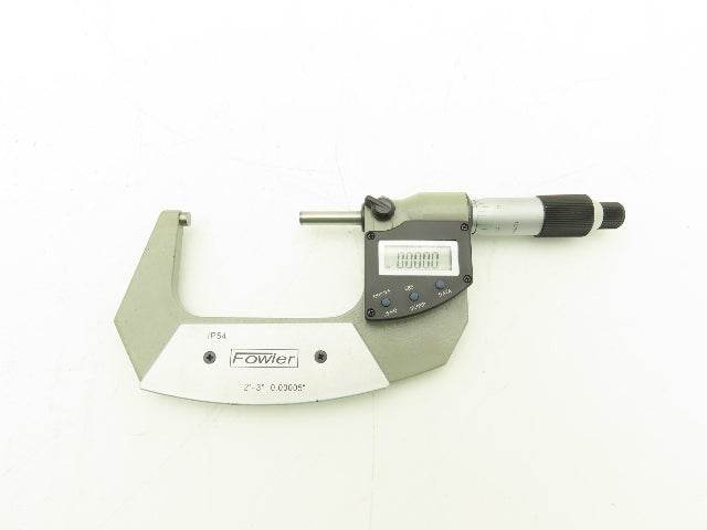Fowler Digital Outside Micrometer 2-3" Range 50-78mm Flat Anvil SPC Data Port