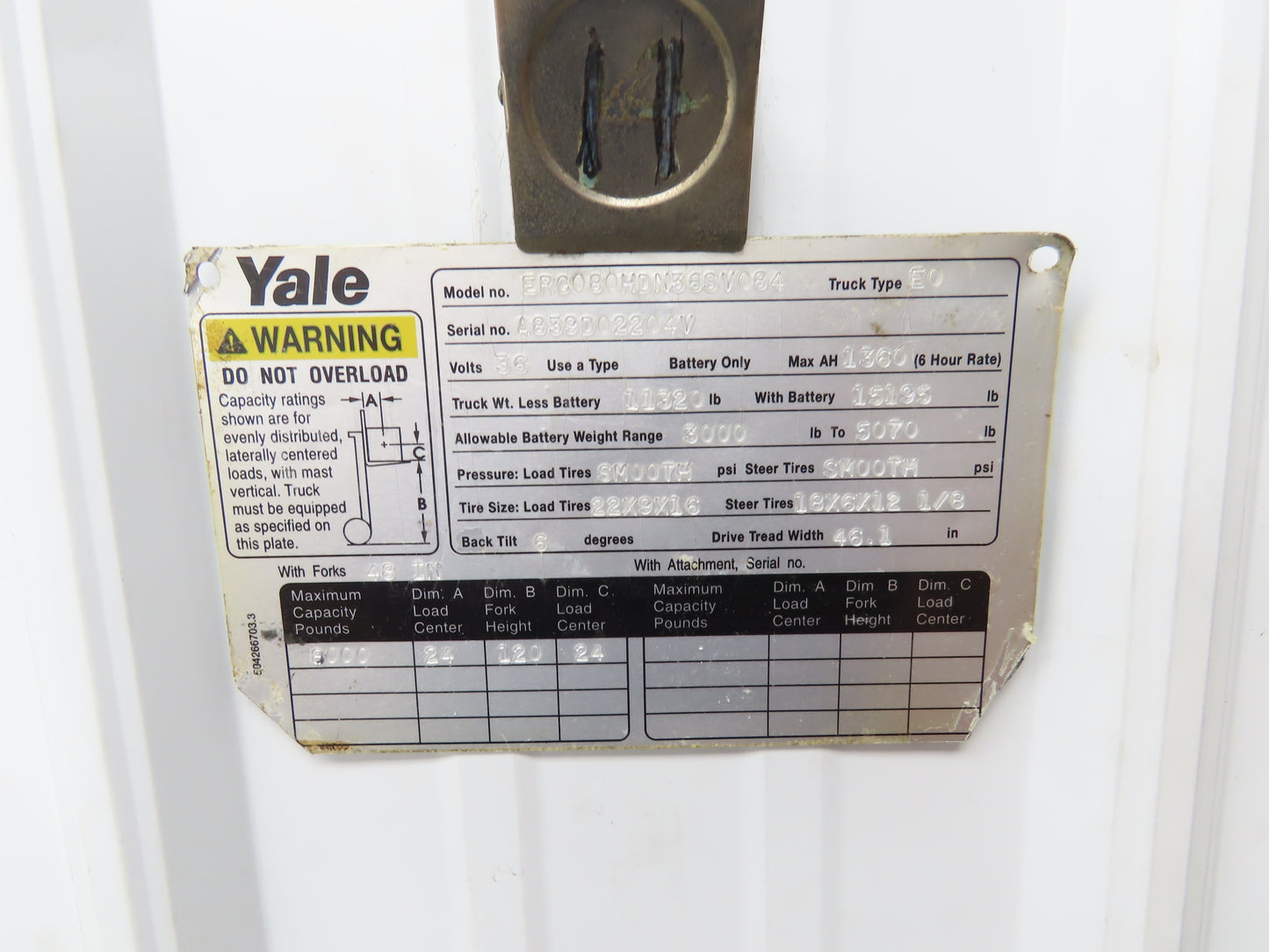 Yale 1504880 Forklift Hydraulic Tilt Cylinder Removed From ERC080