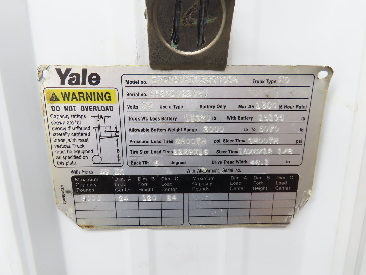 General Electric 375015 Yale Forklift Motor 23.5 Hp 48VDC Off ERC080HDN36SV084