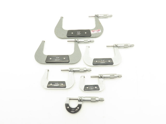 Mechanical Outside Micrometer Set 0-6" Range .0001" Ratchet Stop  6pc Set