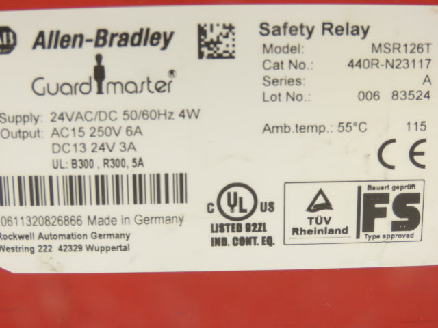 Allen Bradley MSR126T 440R-N23117 Guardmaster Safety Relay 24V AC/DC Lot of 2