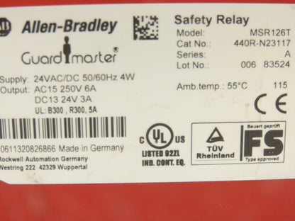 Allen Bradley MSR126T 440R-N23117 Guardmaster Safety Relay 24V AC/DC Lot of 2