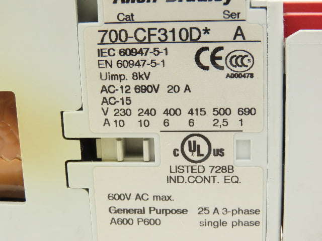 Allen Bradley 700S-CF620DJC Industrial Control Contactor Safety Relay Lot of 4