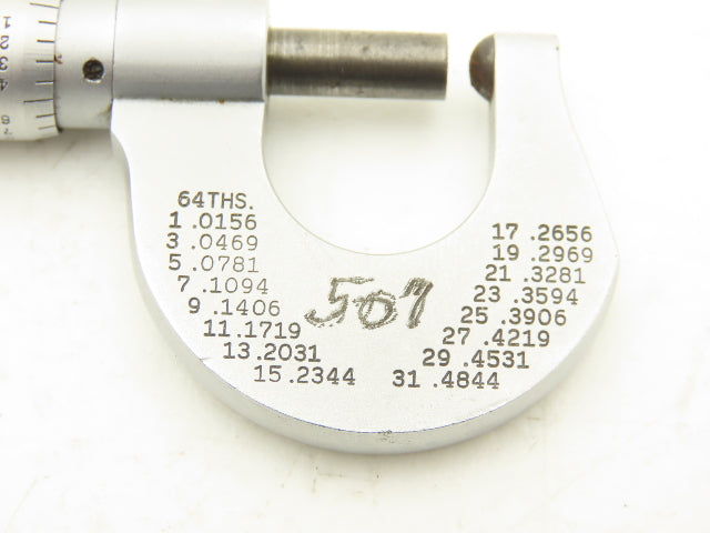 Starrett 576 Outside Micrometer 0-1/2" Range .001" Round Anvil Ratchet Stop