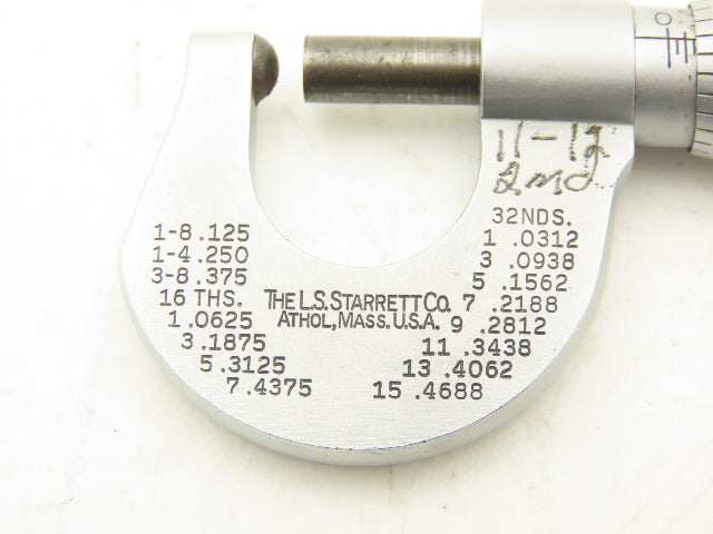Starrett 576 Outside Micrometer 0-1/2" Range .001" Round Anvil Ratchet Stop