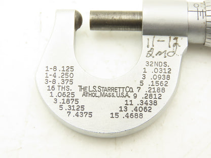 Starrett 576 Outside Micrometer 0-1/2" Range .001" Round Anvil Ratchet Stop