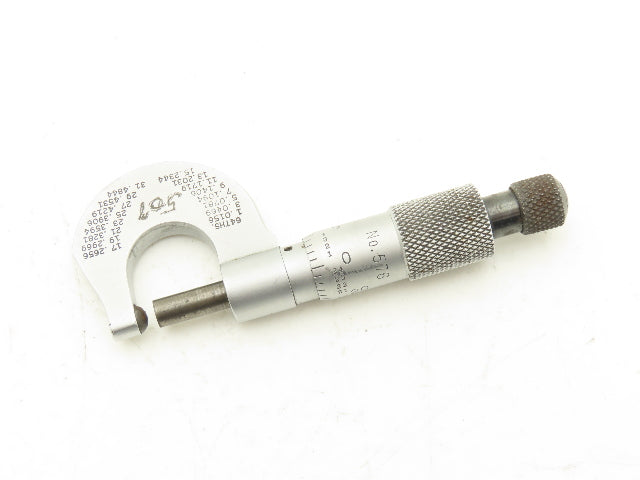 Starrett 576 Outside Micrometer 0-1/2" Range .001" Round Anvil Ratchet Stop