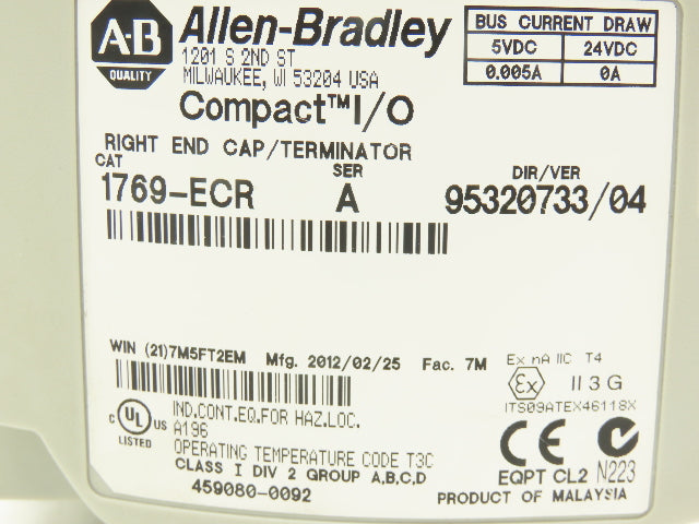Allen Bradley 1769-PA2 Compact I/O Power Supply Series A w/Terminator End Cap
