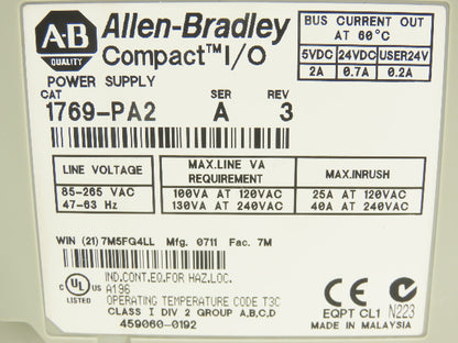 Allen Bradley 1769-PA2 Compact I/O Power Supply Series A w/Terminator End Cap