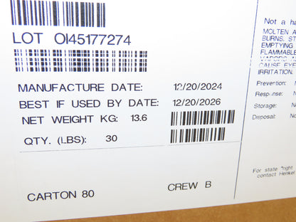 Henkel 8990 Technomelt Hot Melt Adhesive Glue 30lbs Carton BB 12/20/2026